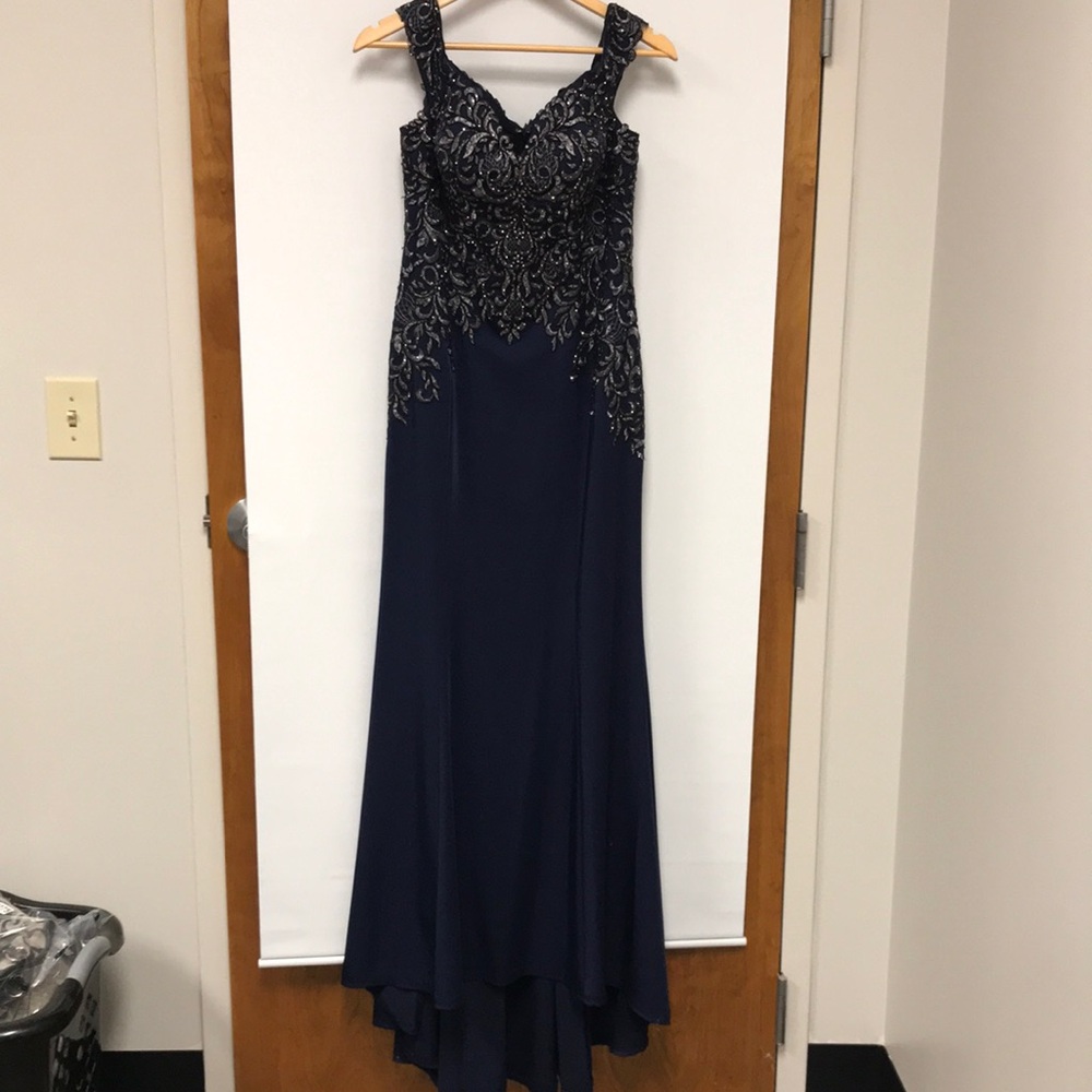 MGNY Mori Lee 71616 Naby Blue Beaded Embroidered Gown